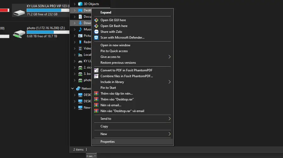 Chọn Properties thư mục